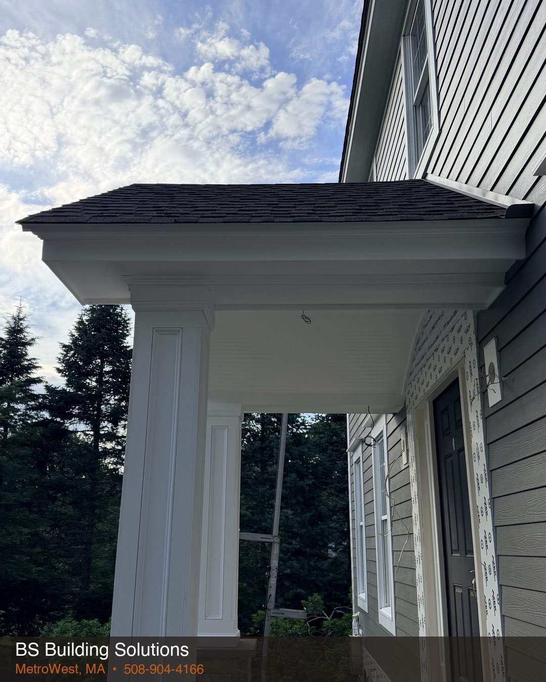 After: finished white column with stone base — Paxton, MA